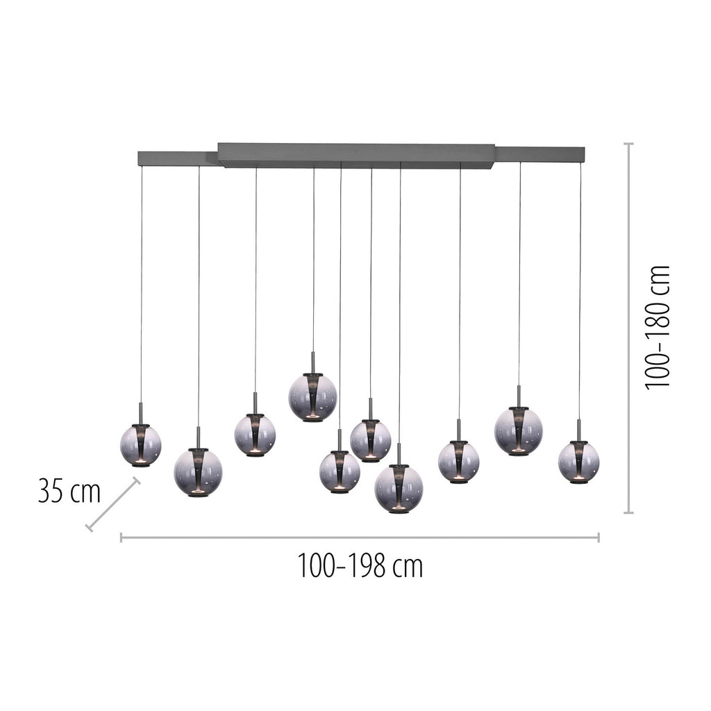 LED pendellampe E-Infinity 10-lys glass CCT dimbar 198 cm - PURE
