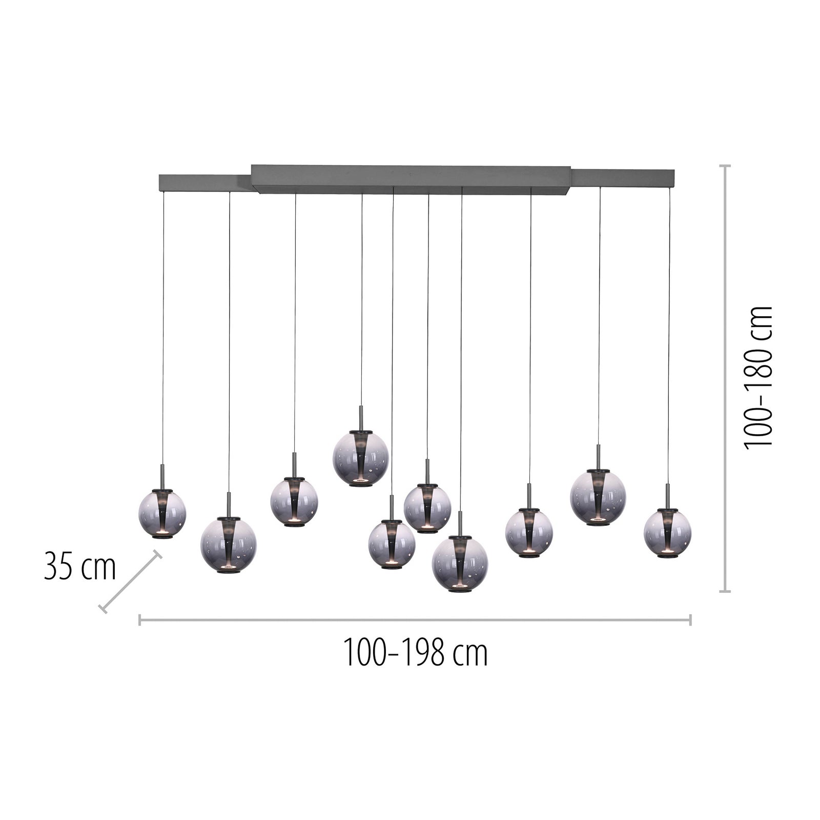 LED pendellampe E-Infinity 10-lys glass CCT dimbar 198 cm - PURE