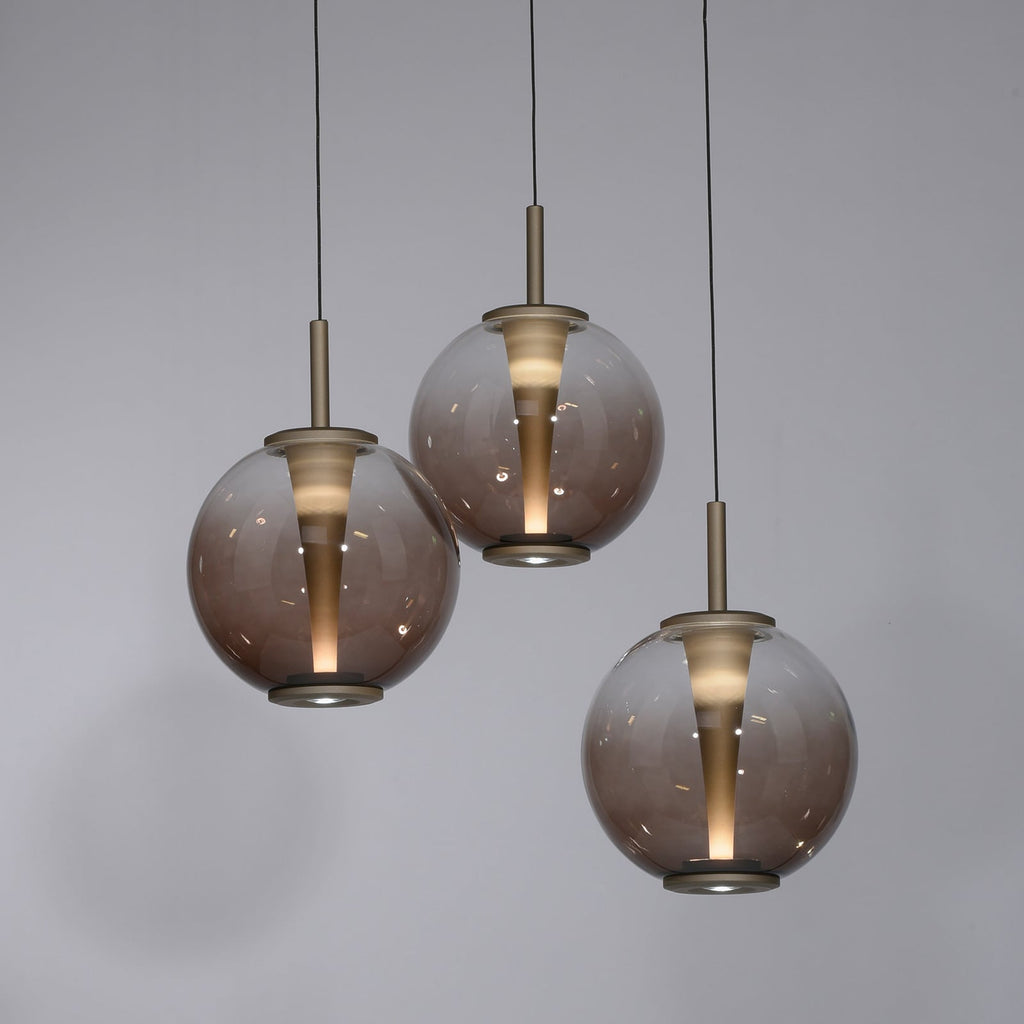 LED pendellampe E-Infinity 3-lys glass bronse/amber detalj nærbilde