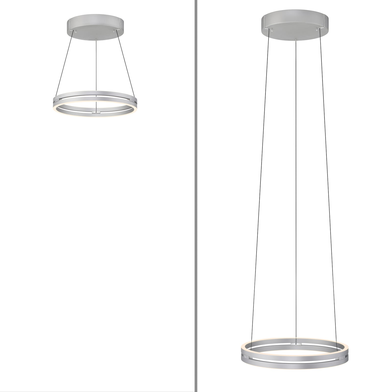 LED pendellampe E-Loop aluminium Ø50 cm dimbar opplyst