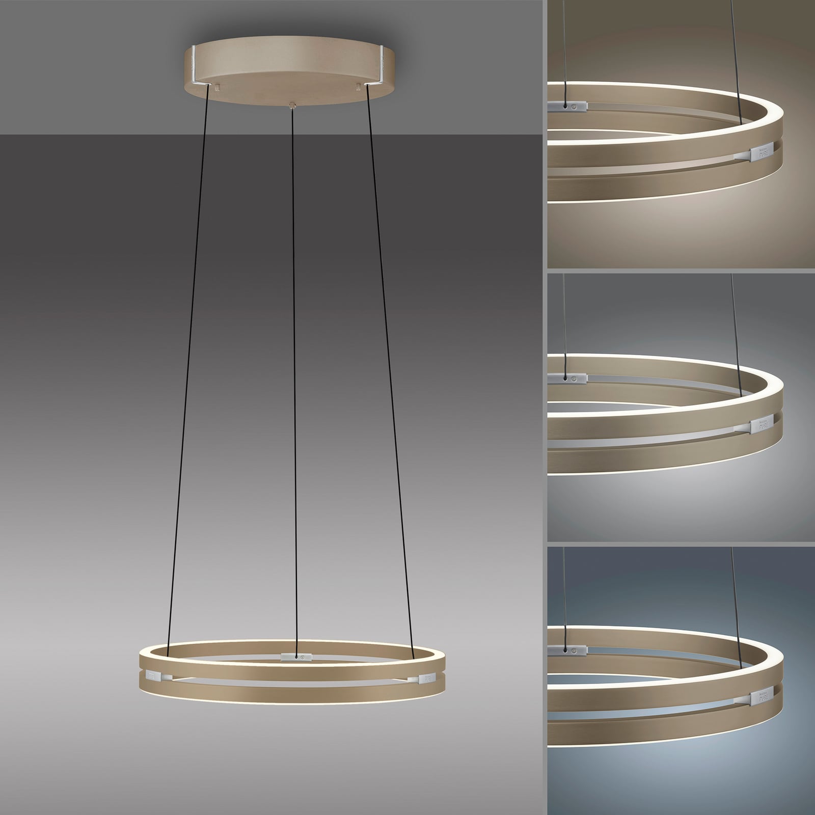 LED pendellampe E-Loop bronse dimbar CCT Ø50 cm med fjernkontroll