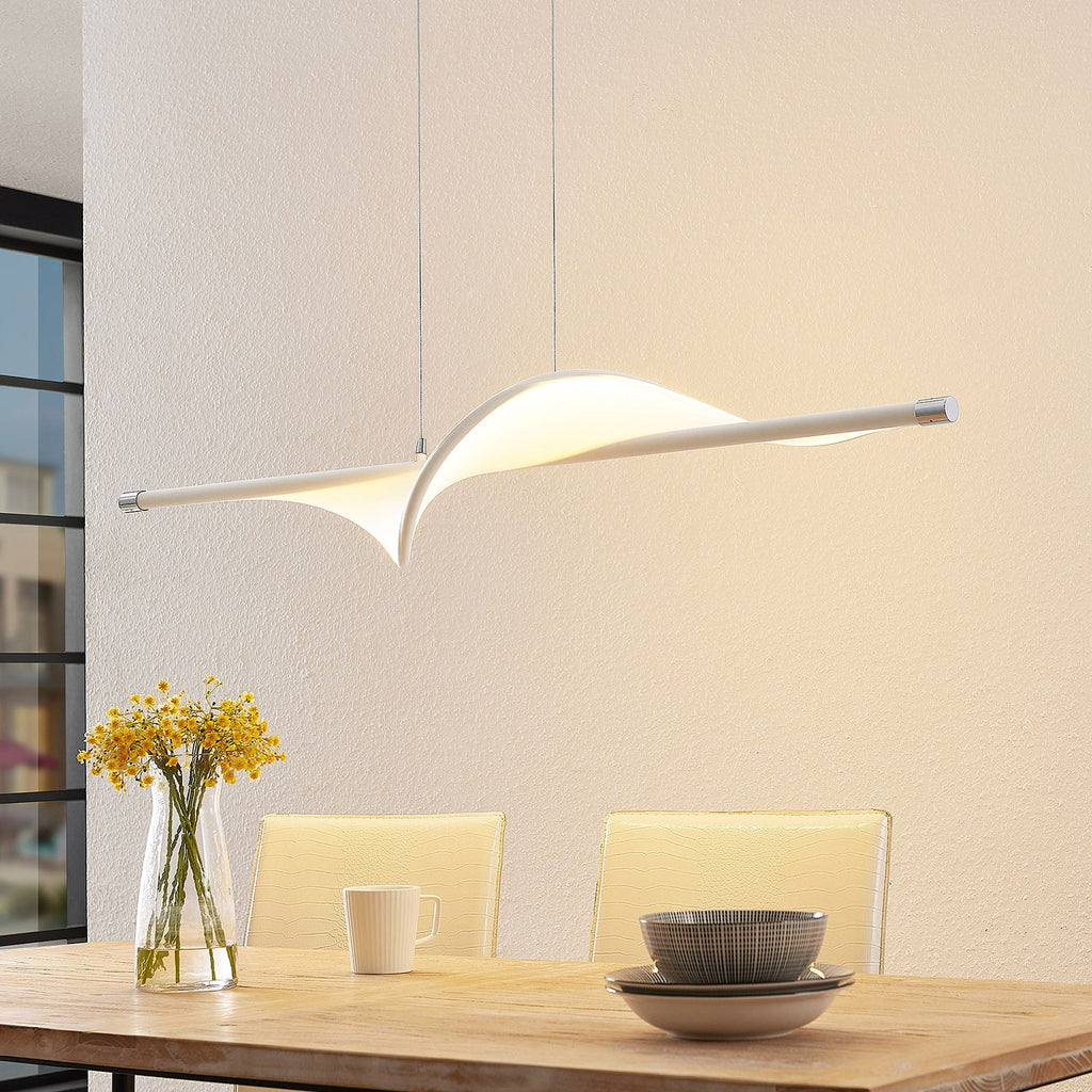 LED pendellampe Edano tekstil dimbar hvit forfra
