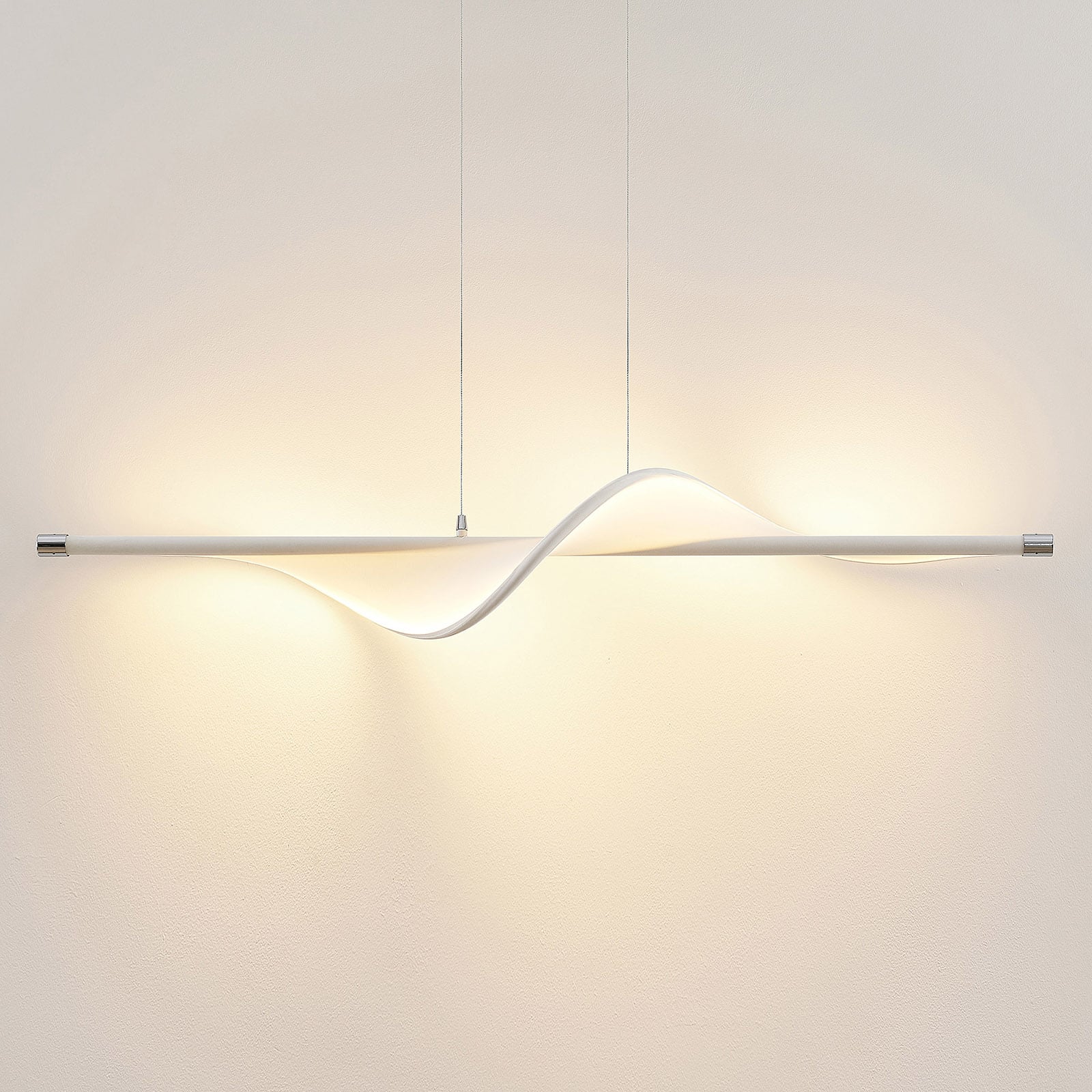 LED pendellampe Edano tekstil dimbar hvit detalj av tekstilskjerm
