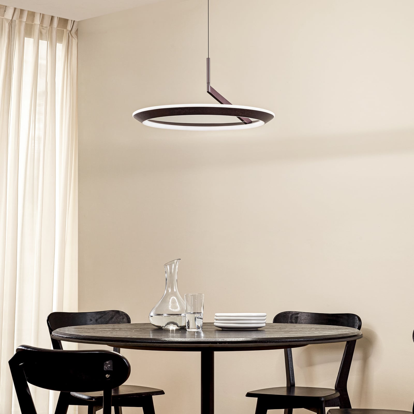 LED pendellampe Eldra dimbar CCT brun Ø56 cm bakside