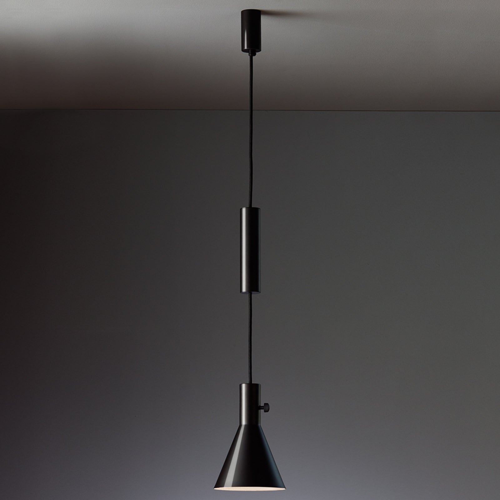 LED pendellampe Eleu dimbar svart blank Ø15,5 cm detalj av dimmer