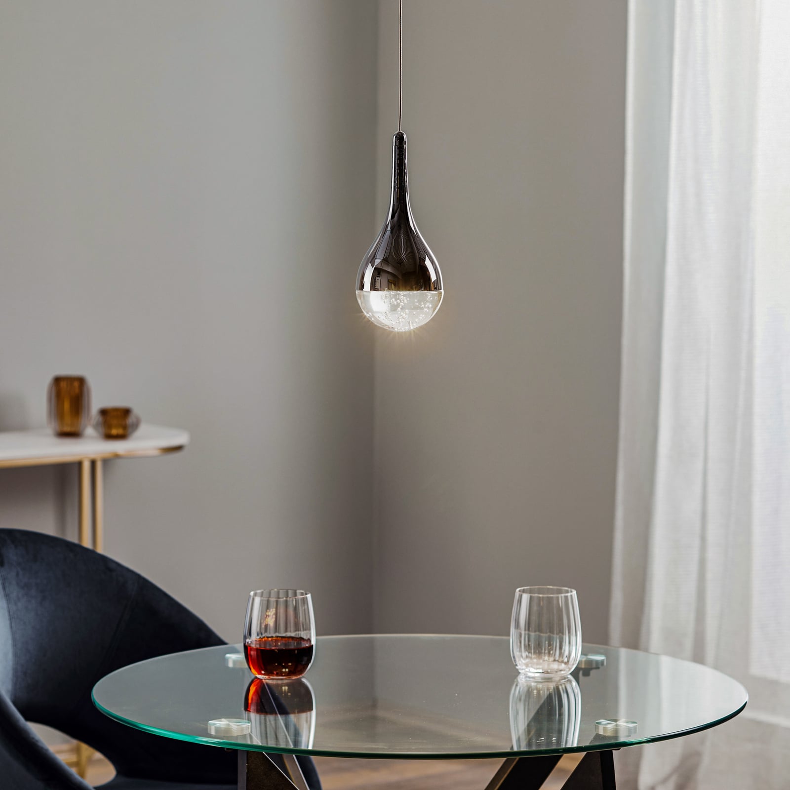 LED pendellampe Elie 1-lys krom/glass Ø10 cm bakside