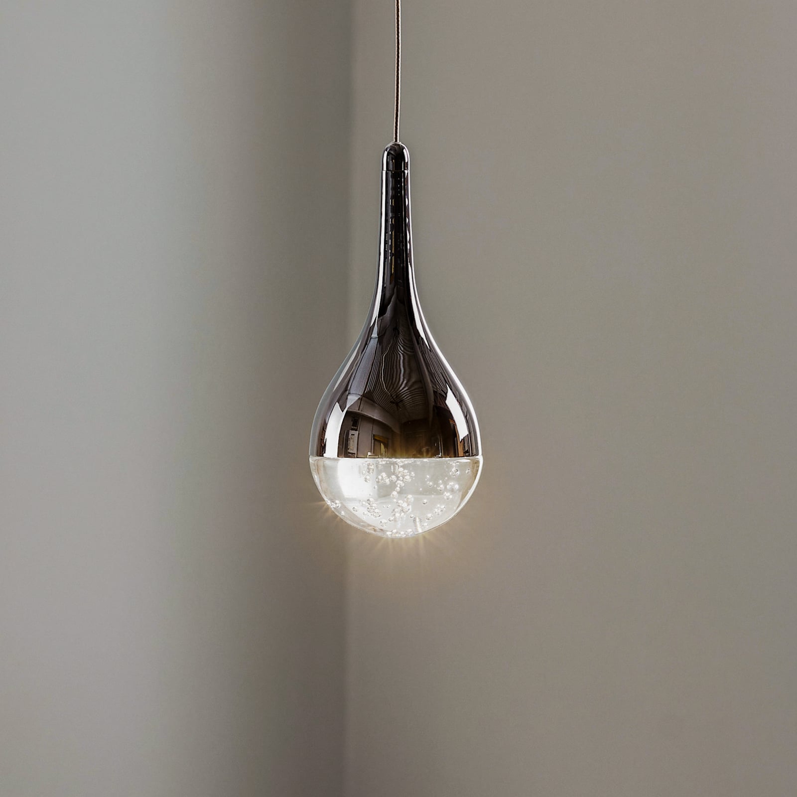 LED pendellampe Elie 1-lys krom/glass Ø10 cm forfra