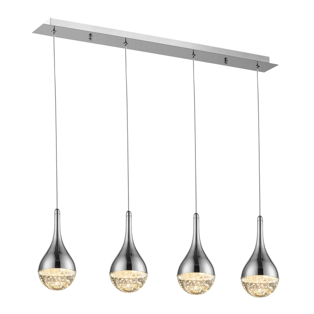 LED pendellampe Elie 4-lys krom bobleglass detalj av bobleglass