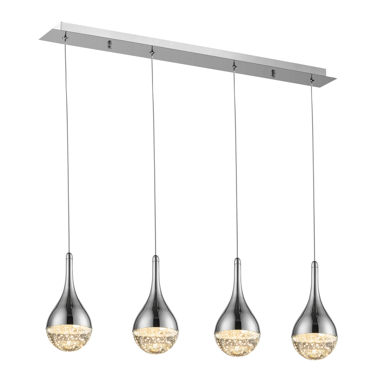 LED pendellampe Elie 4-lys krom bobleglass detalj av bobleglass