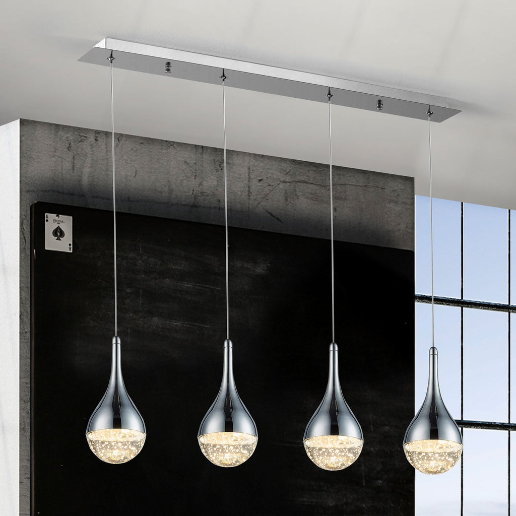 LED pendellampe Elie 4-lys krom bobleglass forfra