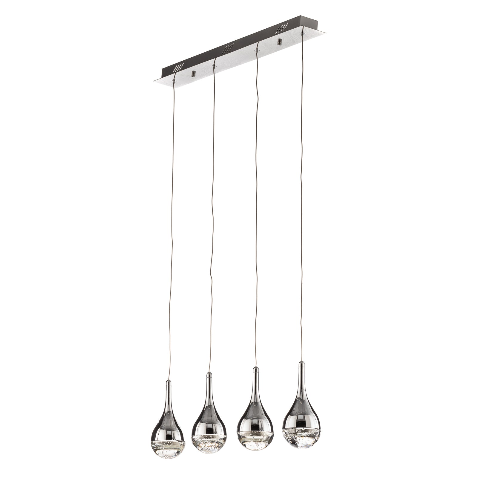 LED pendellampe Elie 4-lys krom bobleglass montert i rom