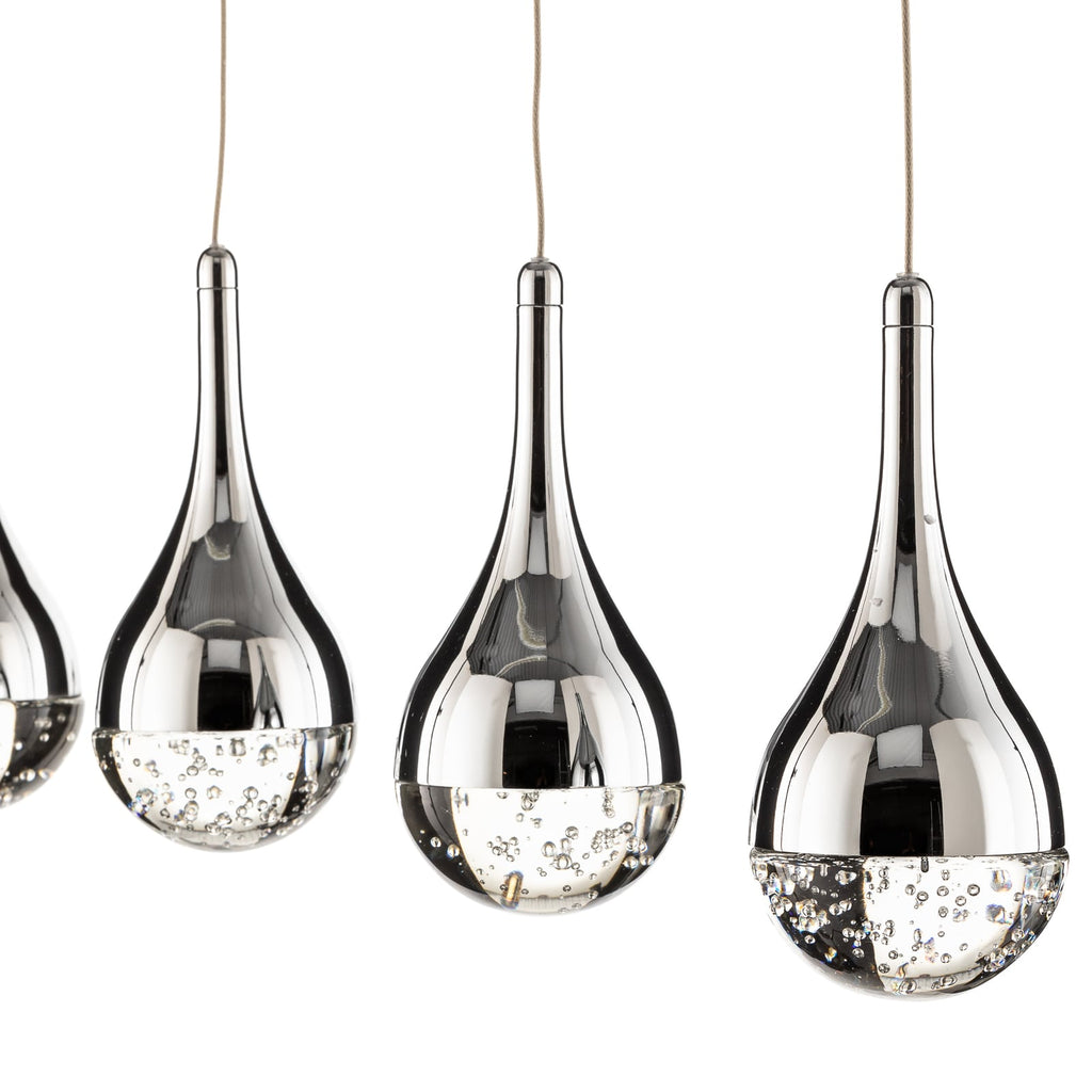 LED pendellampe Elie 4-lys krom bobleglass nærbilde av lyskilde