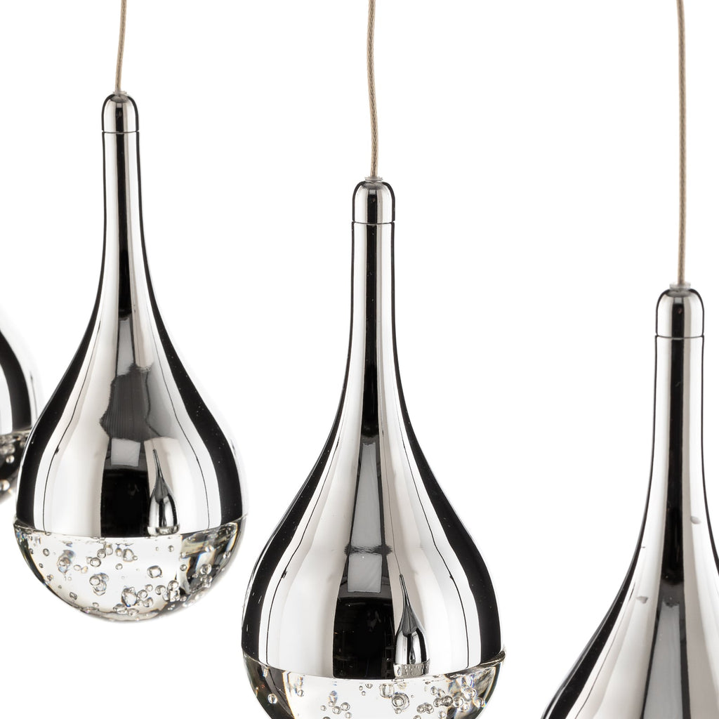 LED pendellampe Elie 4-lys krom bobleglass opphengsdetalj