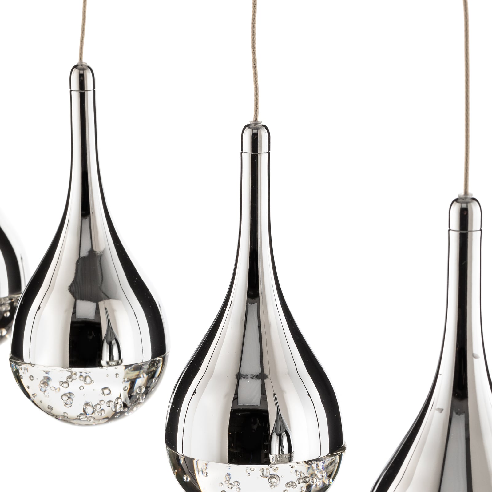 LED pendellampe Elie 4-lys krom bobleglass opphengsdetalj