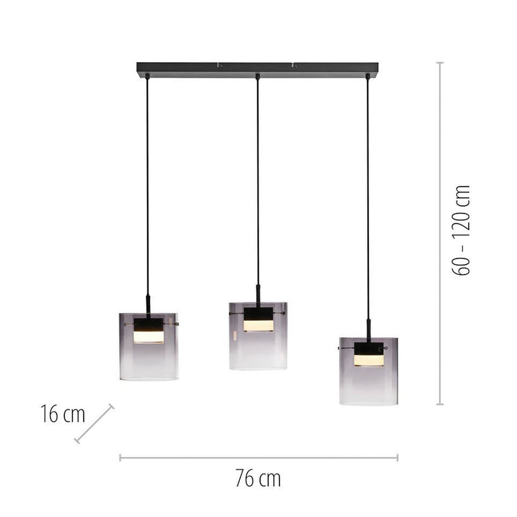 Detalj av LED pendellampe Elio 3-lys røykglass dimbar svart