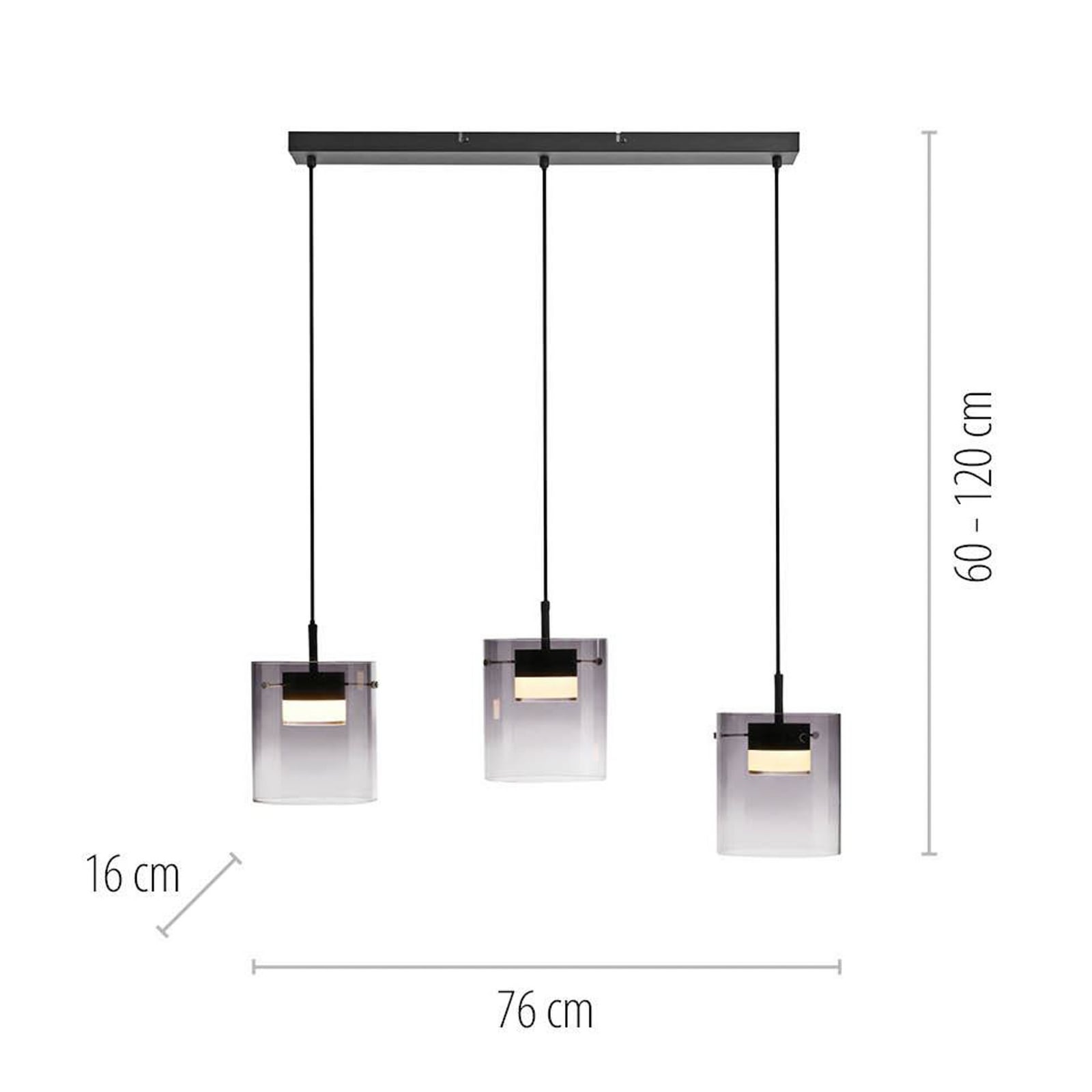 Detalj av LED pendellampe Elio 3-lys røykglass dimbar svart