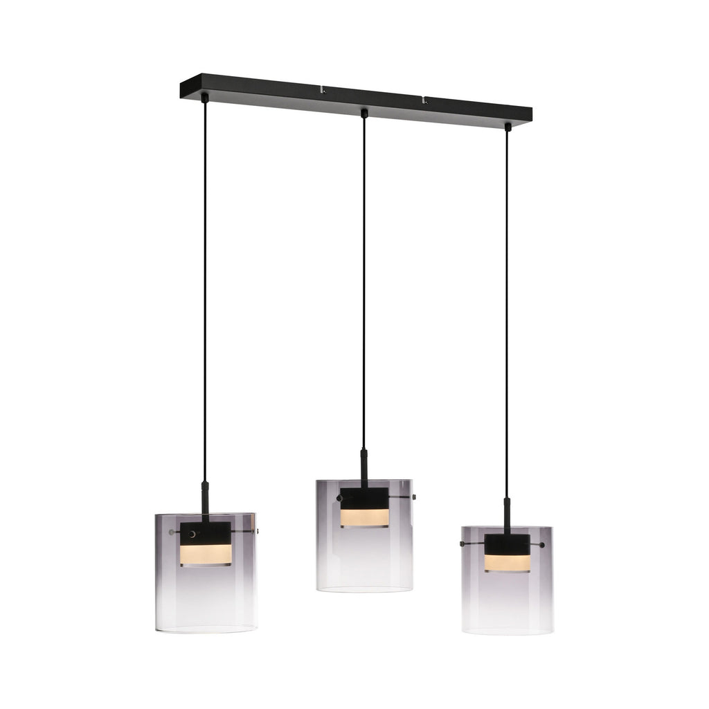 LED pendellampe Elio 3-lys røykglass dimbar svart montert i rom
