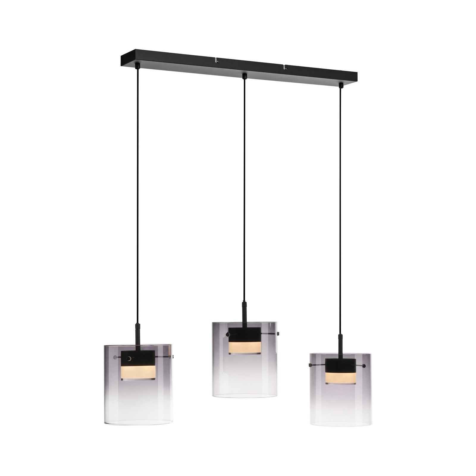 LED pendellampe Elio 3-lys røykglass dimbar svart montert i rom