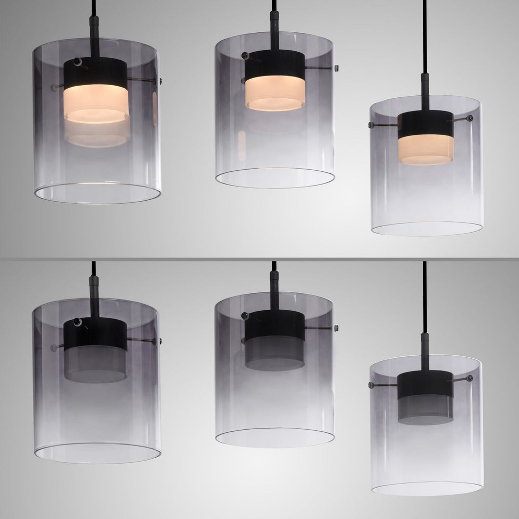 LED pendellampe Elio 3-lys røykglass dimbar svart sett fra siden