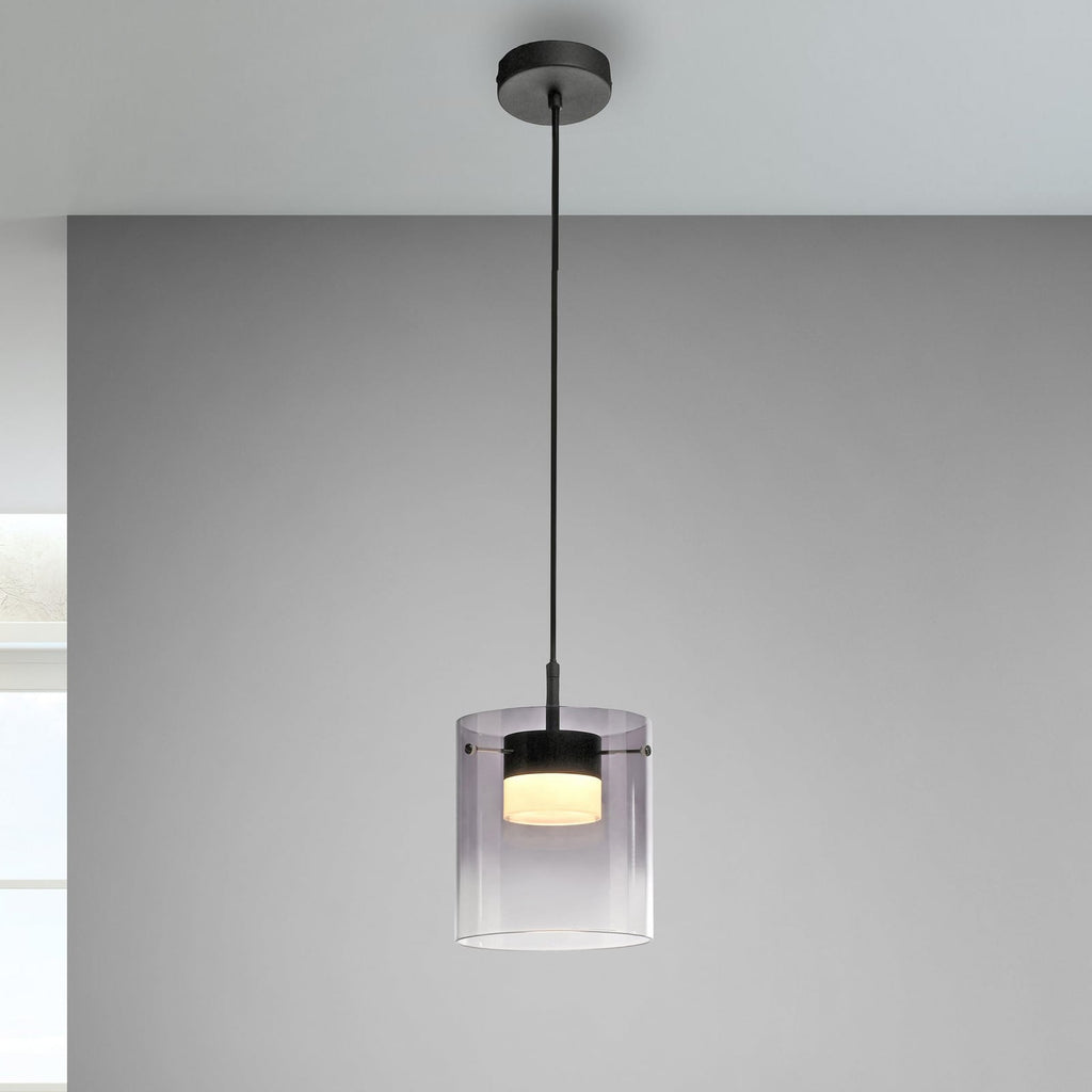 LED pendellampe Elio røykglass dimbar Ø16 cm varmhvit forfra