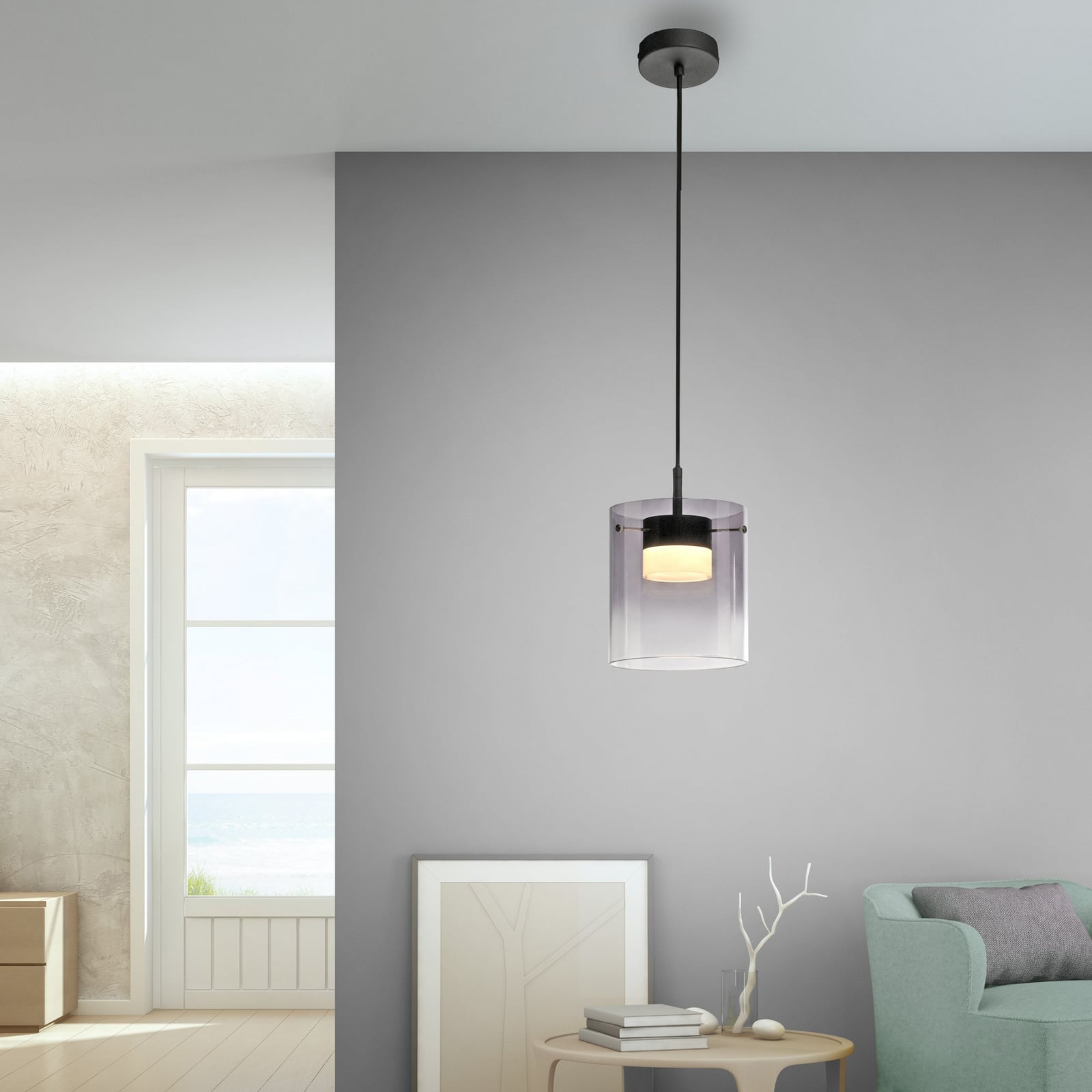 LED pendellampe Elio røykglass dimbar Ø16 cm varmhvit bakside