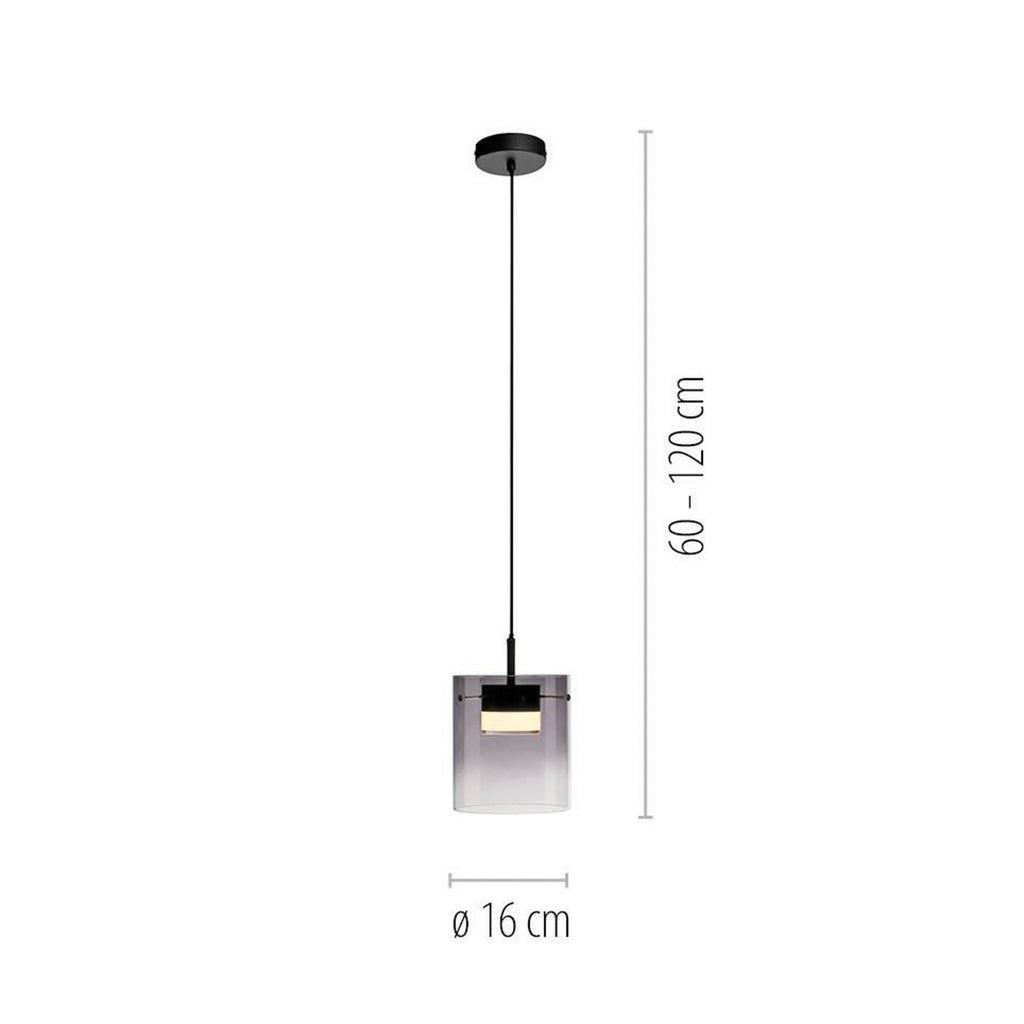 LED pendellampe Elio røykglass dimbar Ø16 cm varmhvit detalj glass