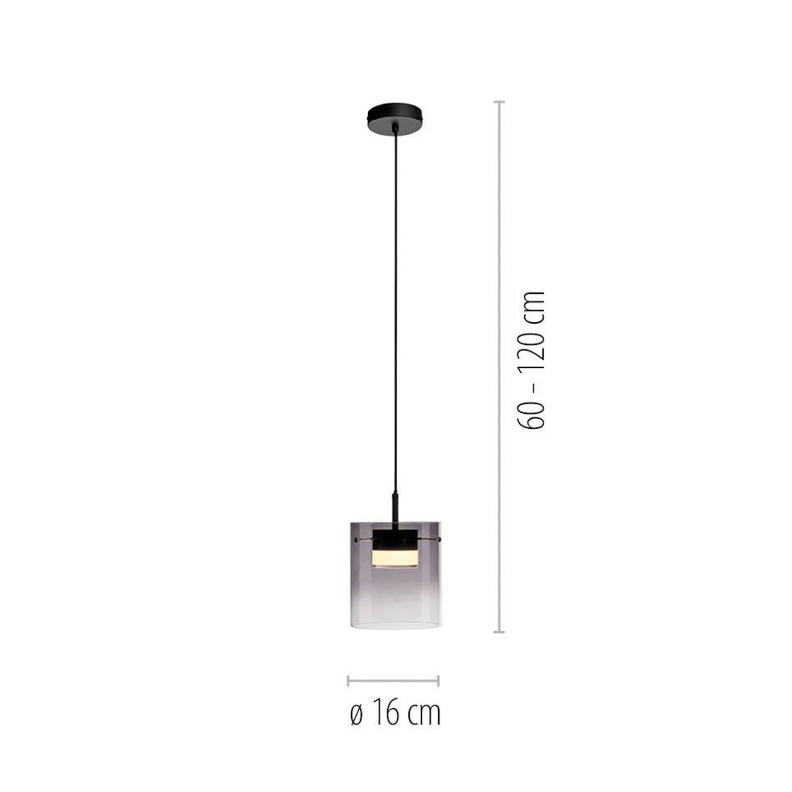 LED pendellampe Elio røykglass dimbar Ø16 cm varmhvit detalj glass