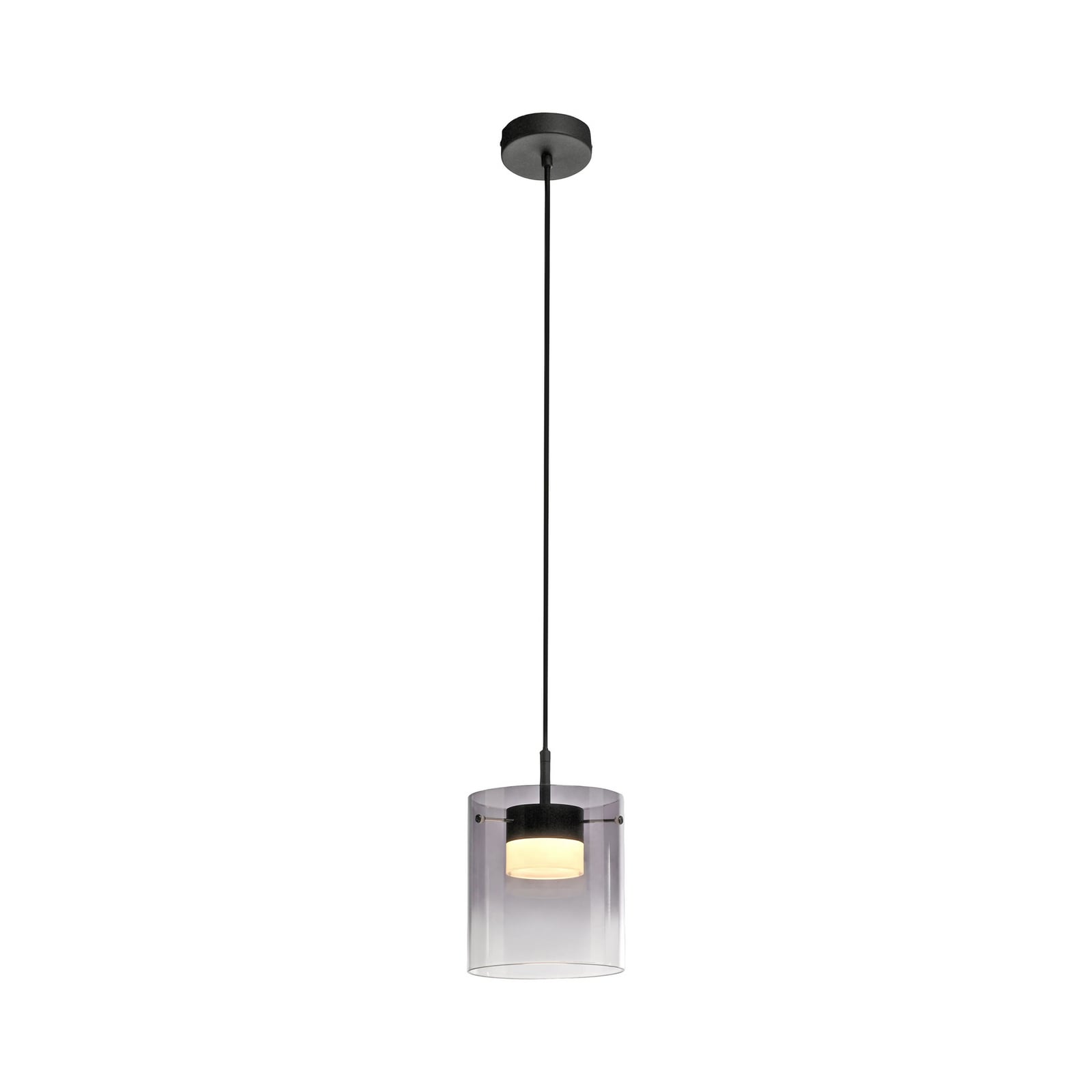 LED pendellampe Elio røykglass dimbar Ø16 cm varmhvit montert i rom