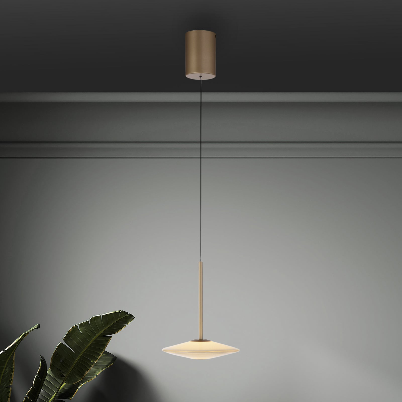 LED pendellampe Elipsa hvit/bronse glass Ø20 cm forfra