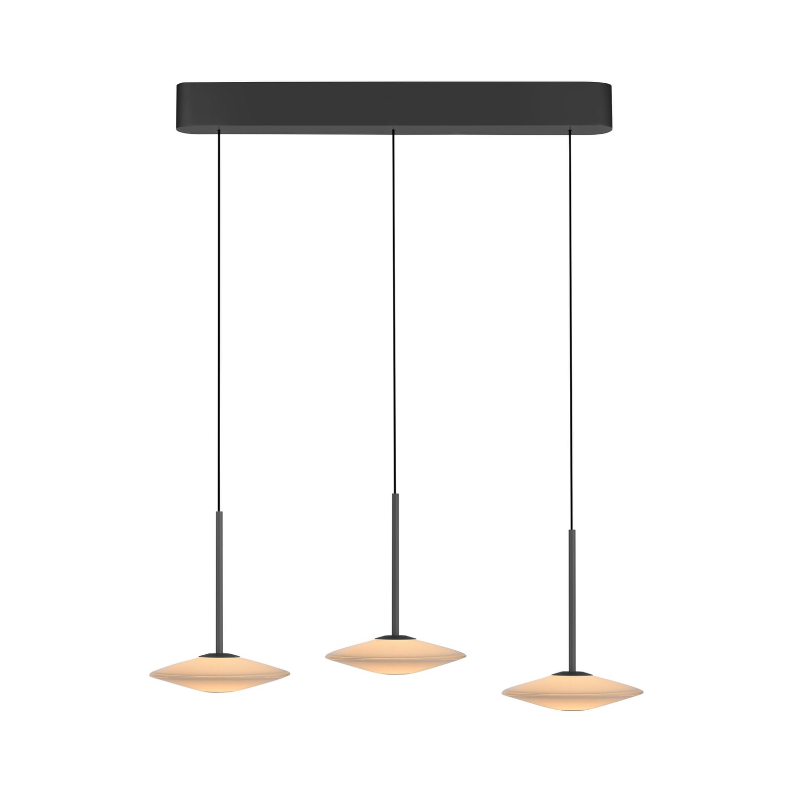 LED pendellampe Elipsa 3-lys dimbar hvit/svart 86 cm montert i rom