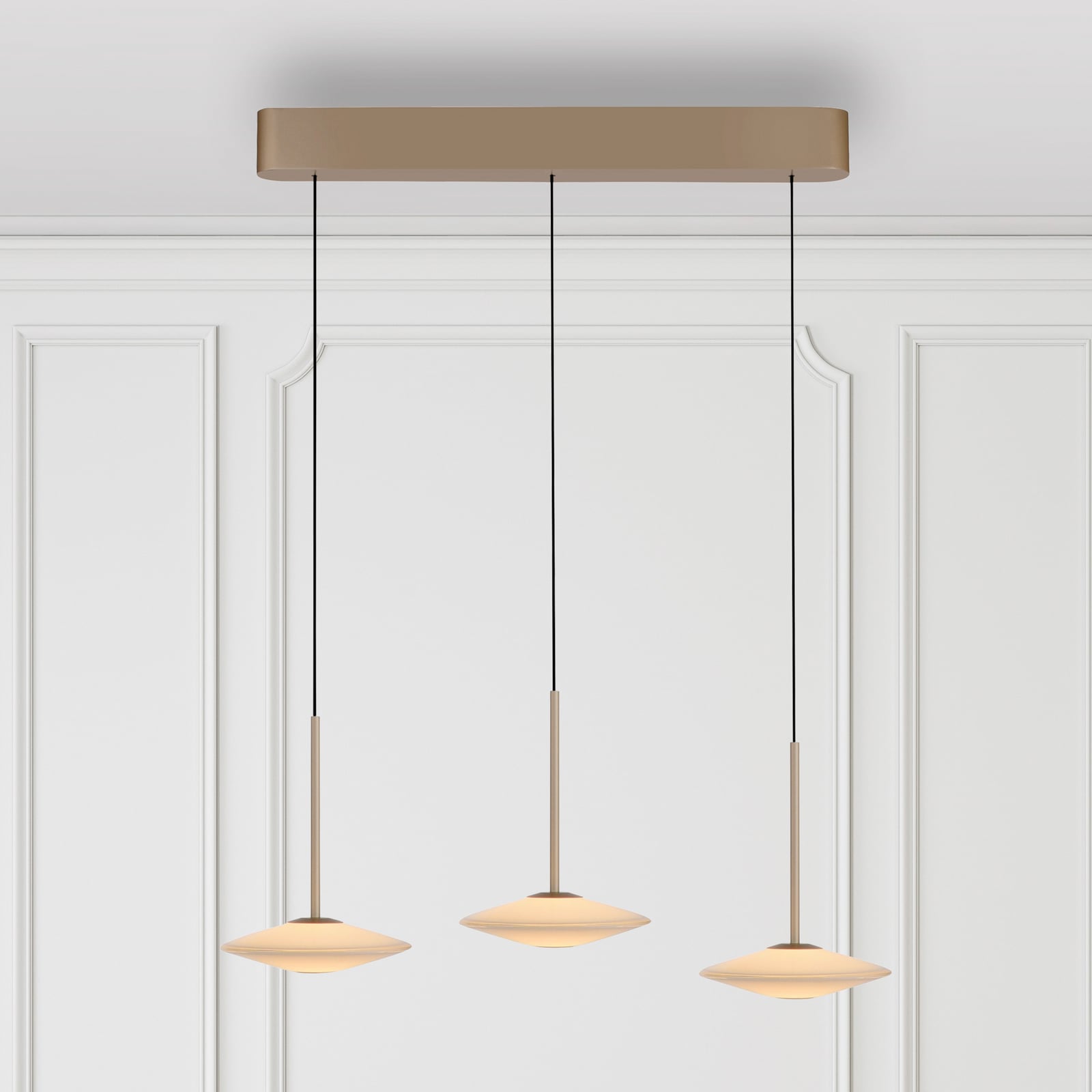 LED pendellampe Elipsa 3-lys hvit/bronse dimbar 86 cm forfra