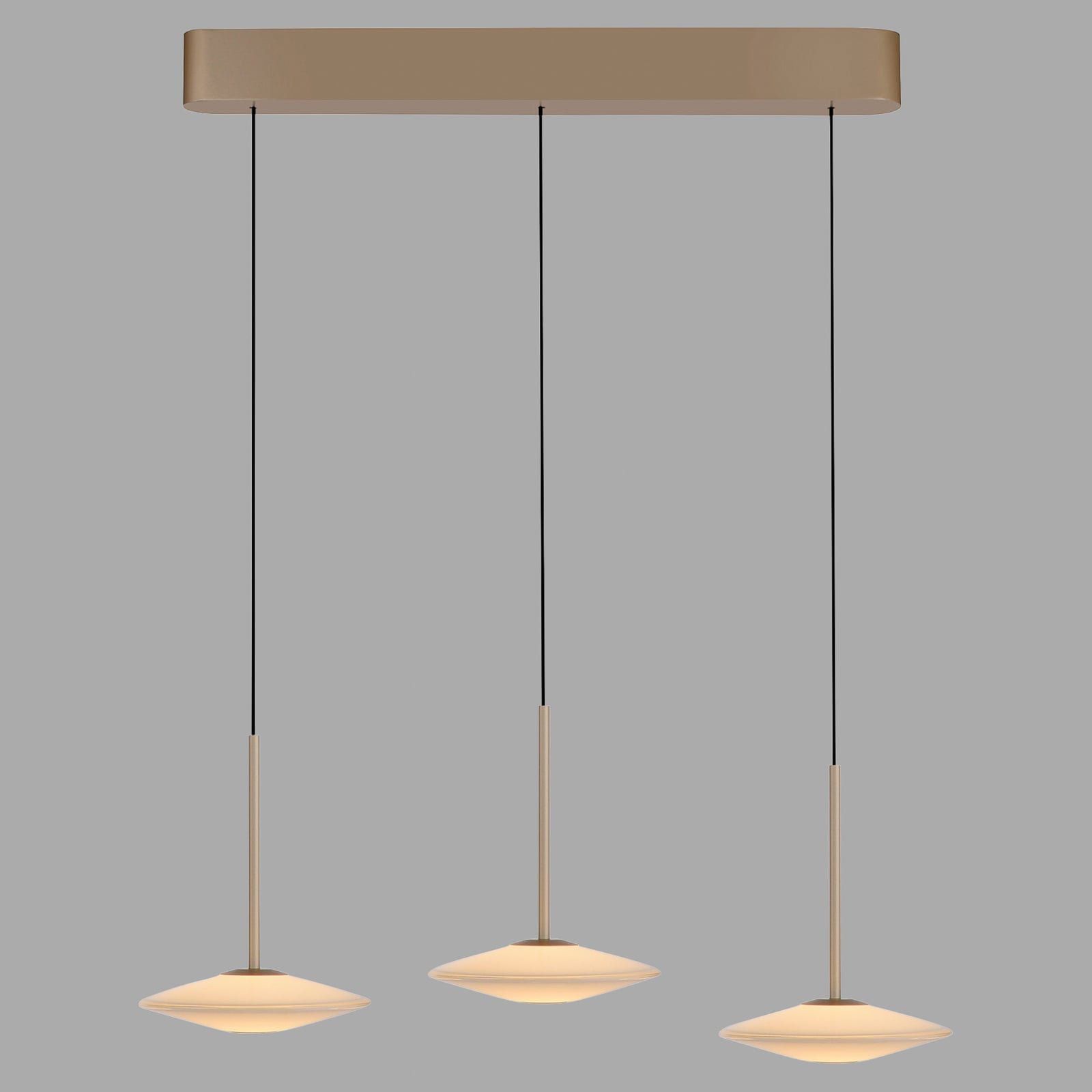 Nærbilde av LED pendellampe Elipsa 3-lys hvit/bronse dimbar 86 cm