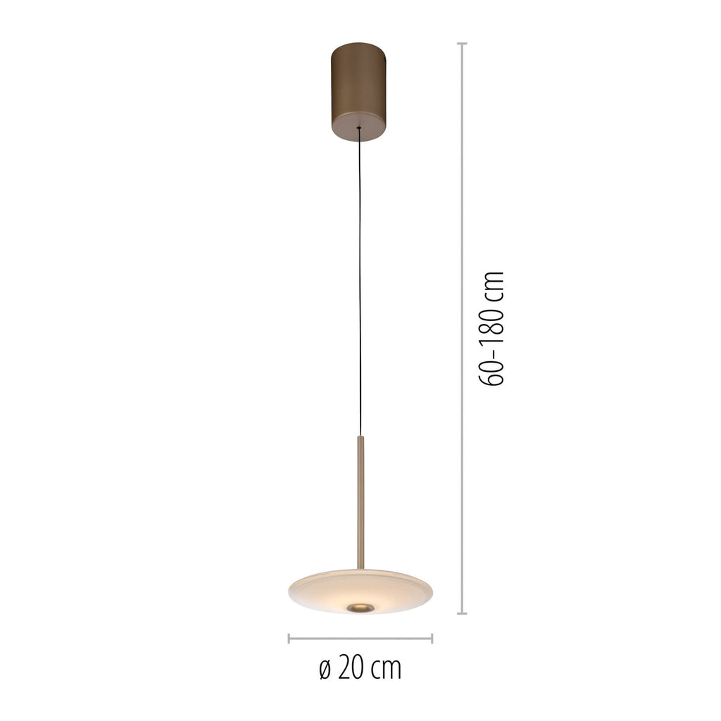 LED pendellampe Elipsa hvit/bronse glass Ø20 cm detalj