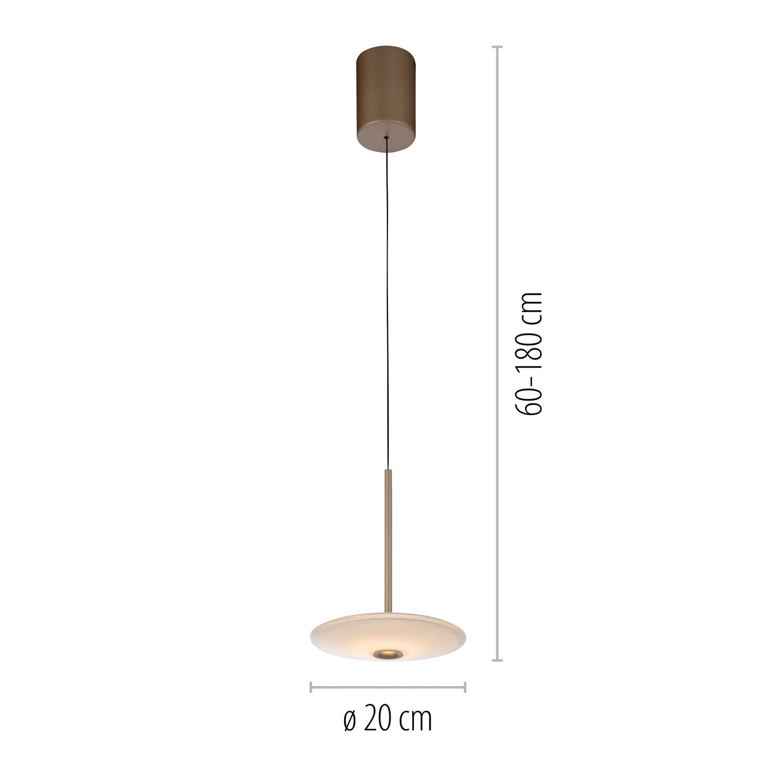 LED pendellampe Elipsa hvit/bronse glass Ø20 cm detalj