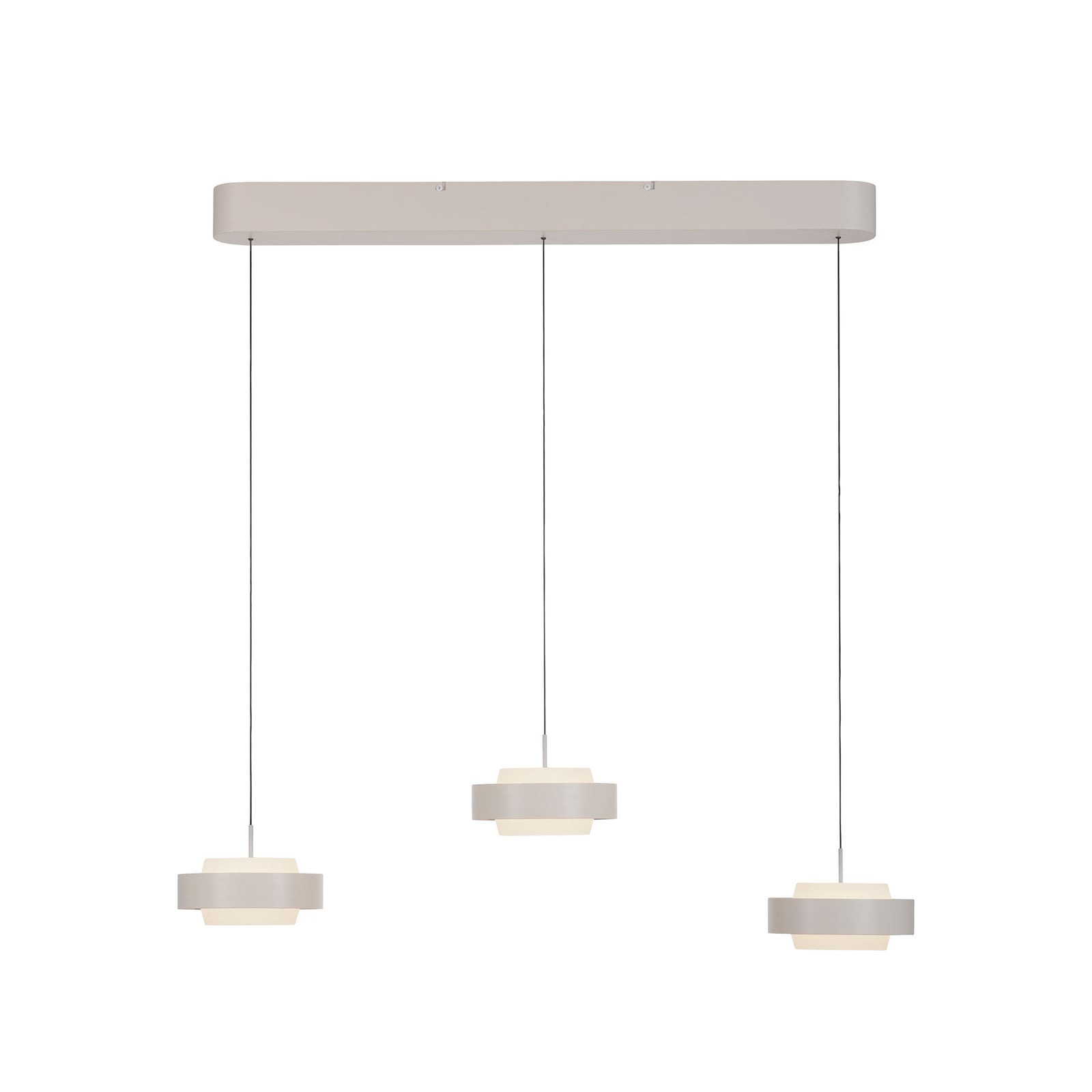 LED pendellampe Elmo 3-lys sandbeige dimbar 3000K montert i rom