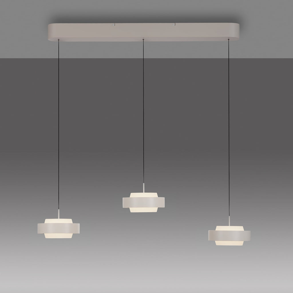 Nærbilde av glass-diffusorer på LED pendellampe Elmo 3-lys sandbeige dimbar 3000K