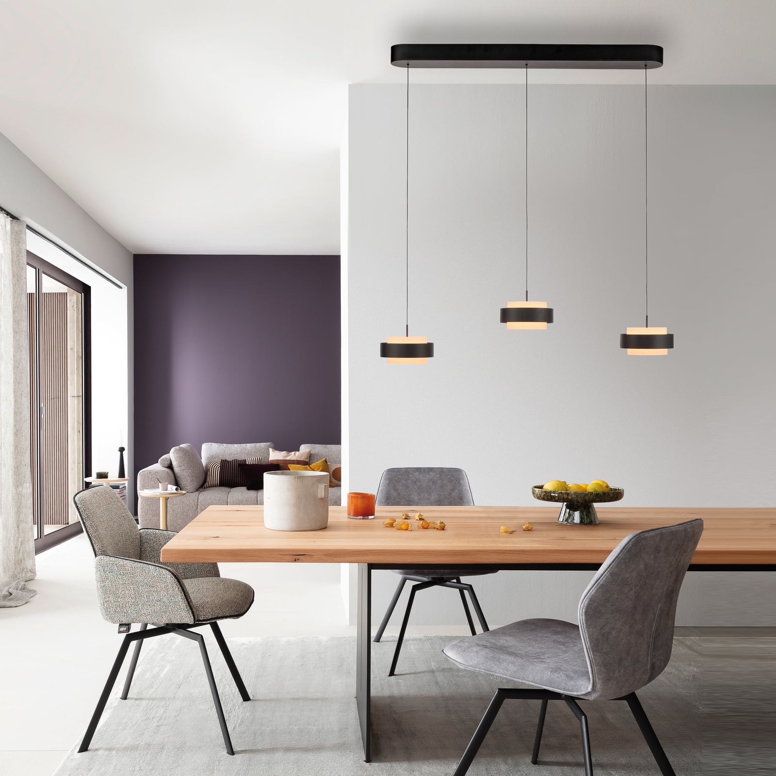 LED pendellampe Elmo 3-lys svart glass dimbar 3000K bakside