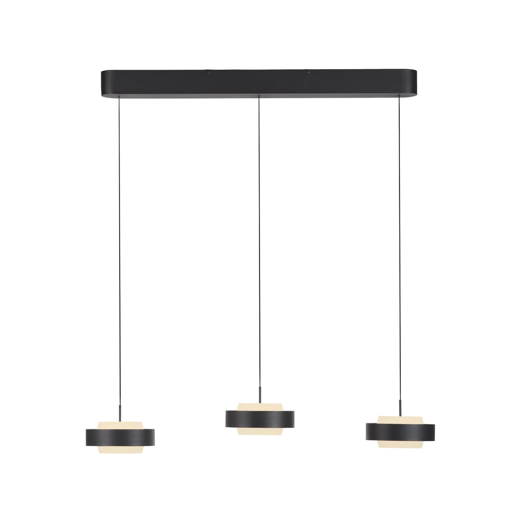 LED pendellampe Elmo 3-lys svart glass dimbar 3000K montert i rom