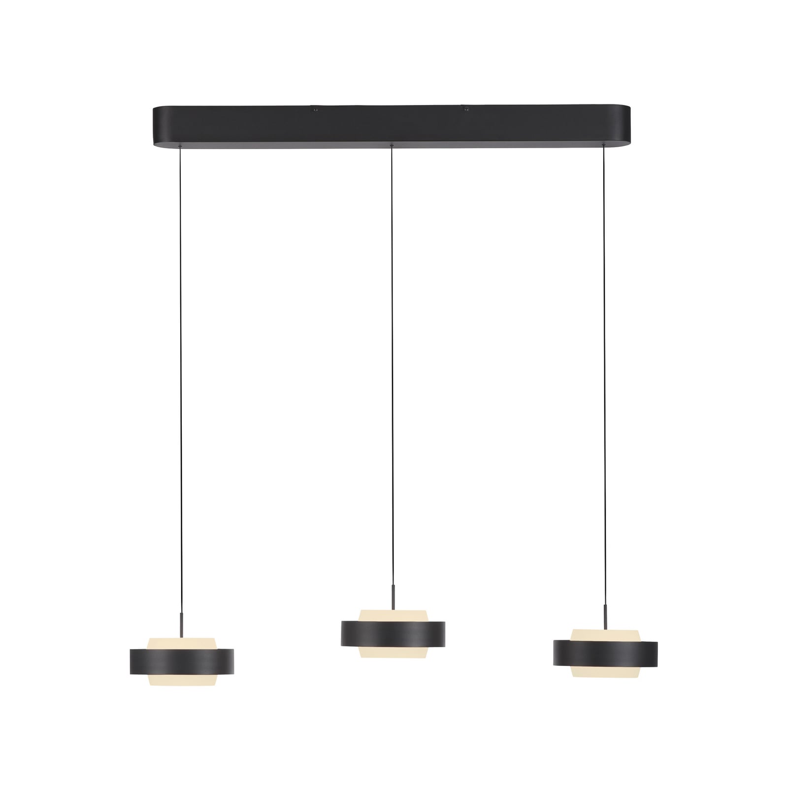 LED pendellampe Elmo 3-lys svart glass dimbar 3000K montert i rom