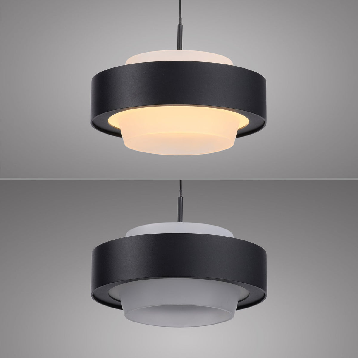 Nærbilde av LED pendellampe Elmo dimbar glass svart Ø17,5 cm