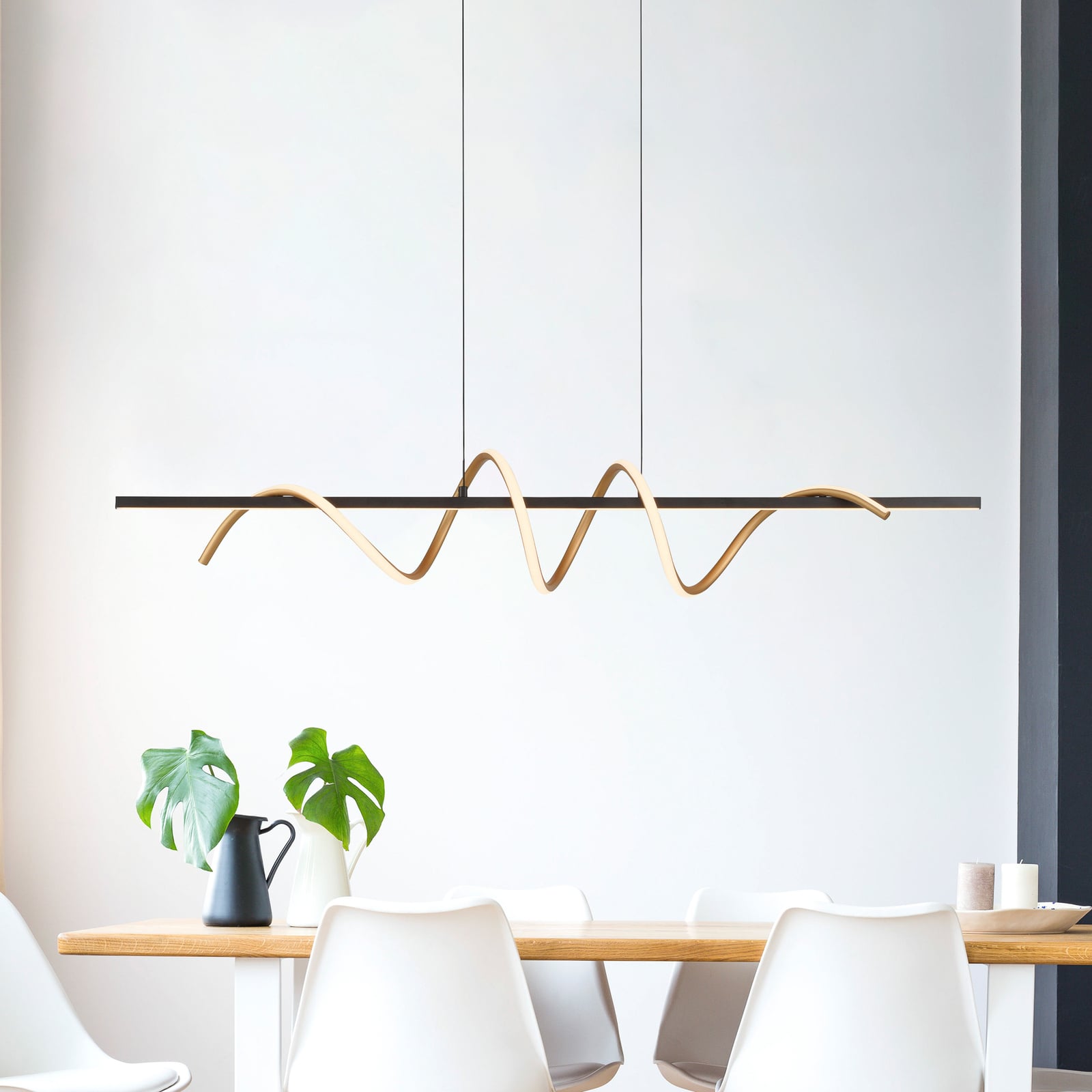 LED pendellampe Emanda svart/messing dimbar 120 cm forfra