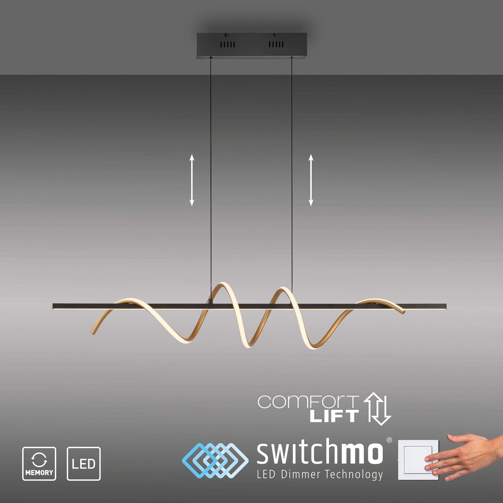 LED pendellampe Emanda svart/messing i moderne interiør