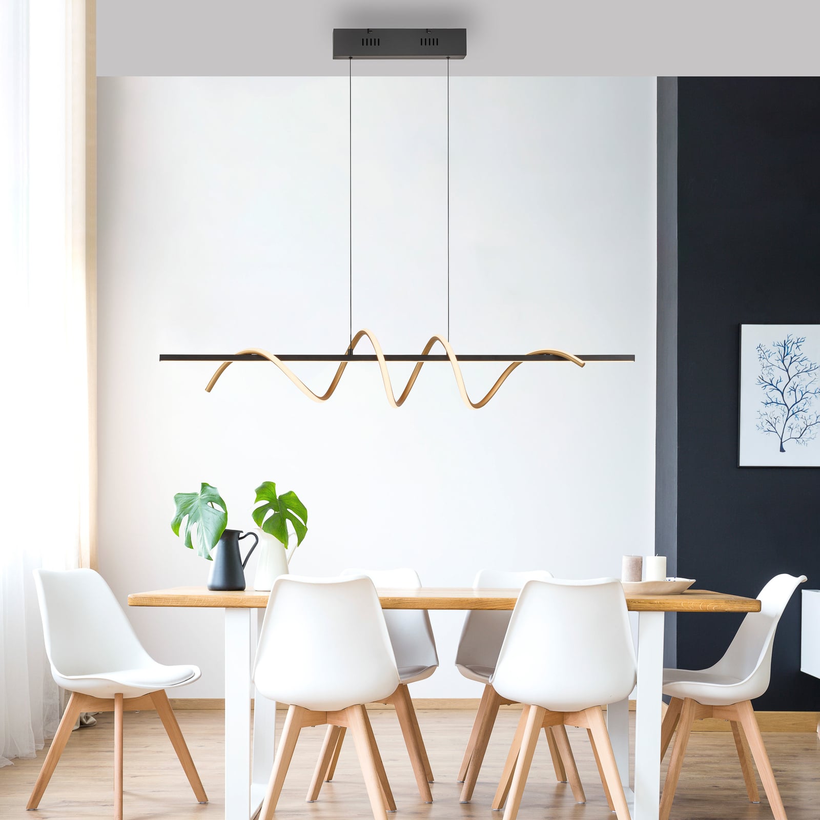 LED pendellampe Emanda svart/messing dimbar 120 cm bakside