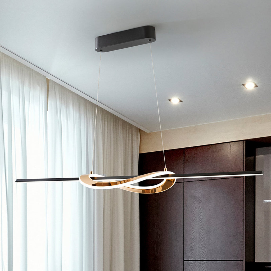 LED pendellampe Enora svart/gull CCT dimbar 120 cm montert