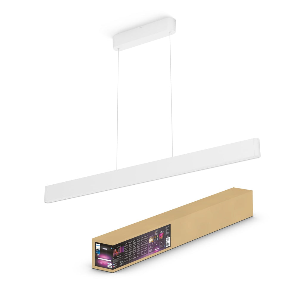 LED pendellampe Ensis hvit dimbar RGBW 130 cm med lys på