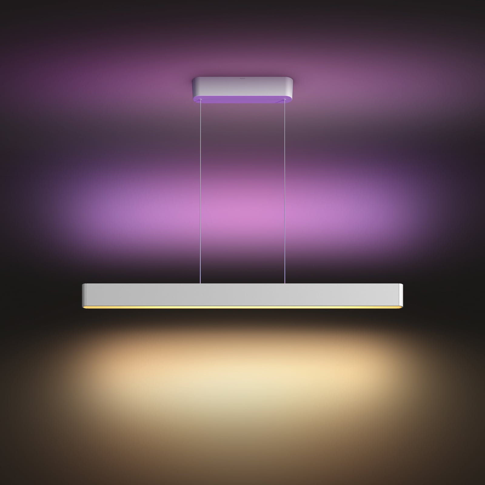 LED pendellampe Ensis hvit dimbar RGBW 130 cm montert i rom