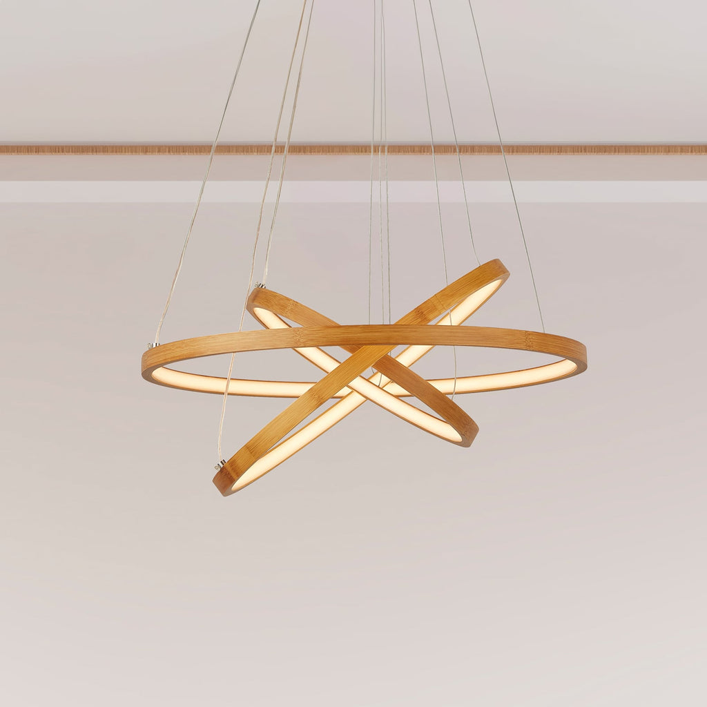 LED pendellampe Eternity bambus gullfarget Ø50 cm forfra
