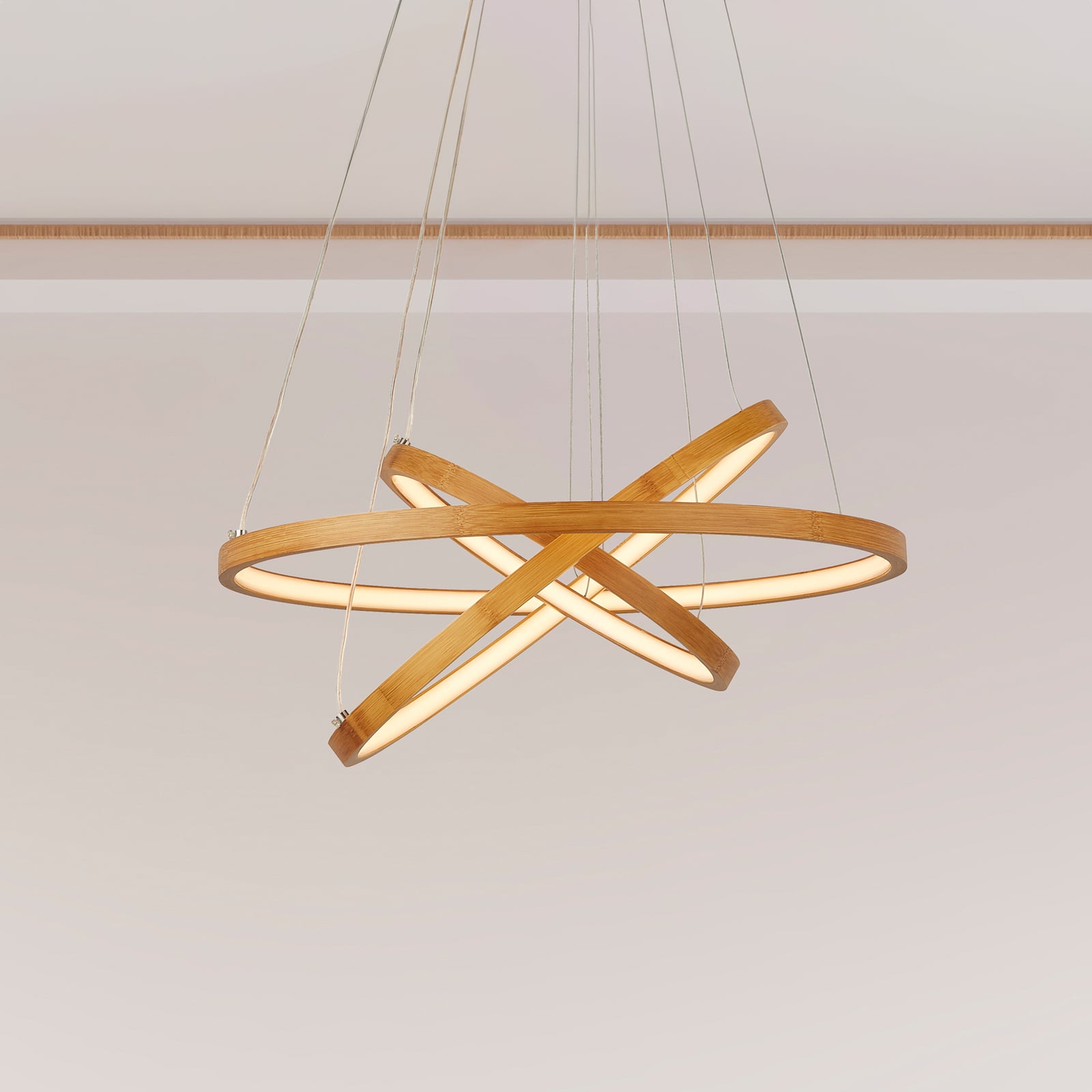 LED pendellampe Eternity bambus gullfarget Ø50 cm forfra