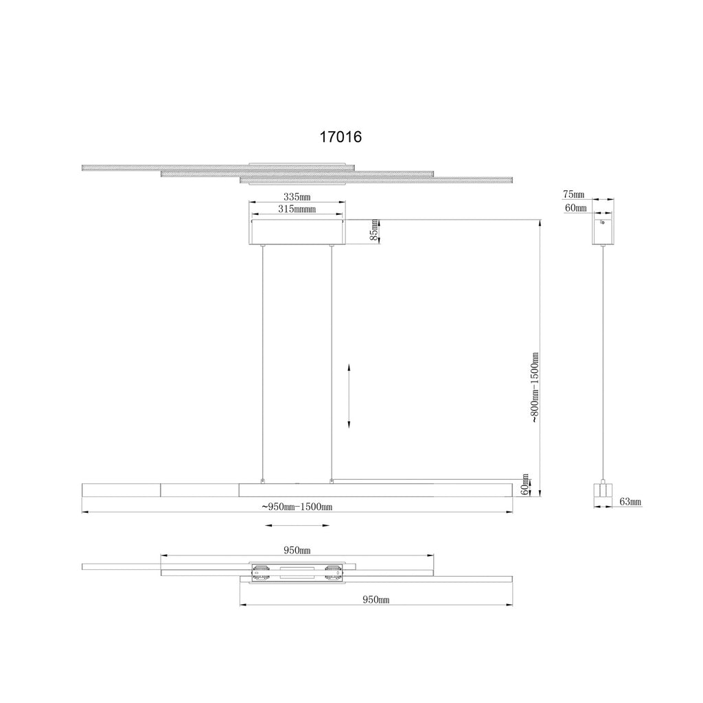 LED pendellampe Ethan dimbar grå 150 cm CCT 39W opal overflate