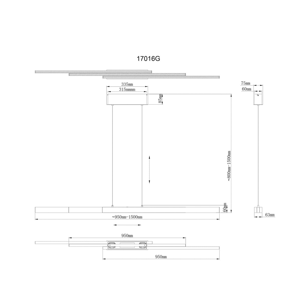 LED pendellampe Ethan messingfarget CCT dimbar 150 cm opphengsdetalj